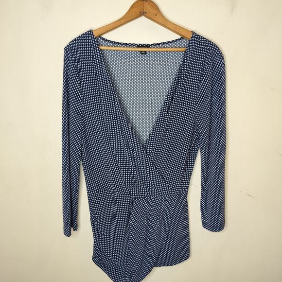 Ann Taylor Faux Wrap Top Geometric Stretch Surplice - Picture 1 of 8